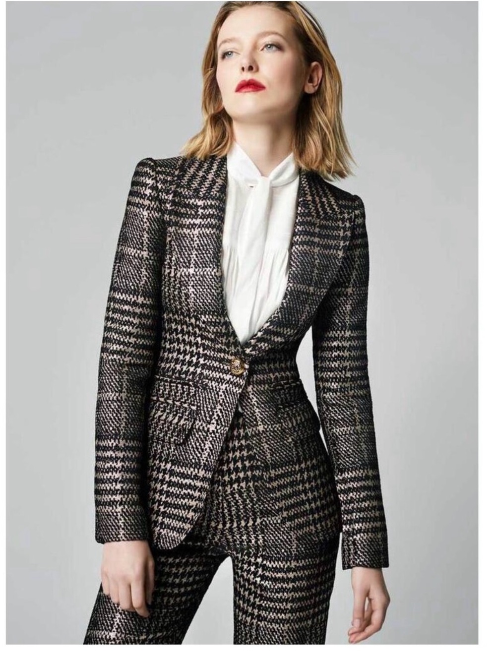 Smythe Hutton Tailored Plaid Houndstooth Blazer Single Button Black Size 4